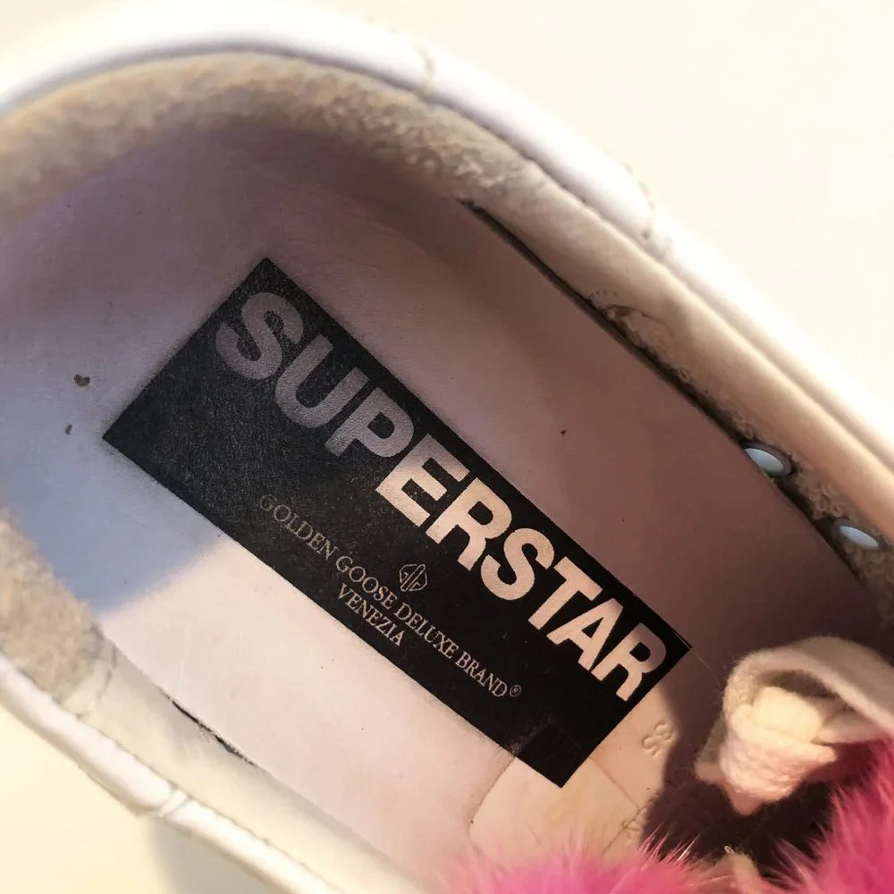 Golden Goose Pink Mink Tounge Lace Up White Leather Designer Superstar Sneakers - Picture 5 of 12